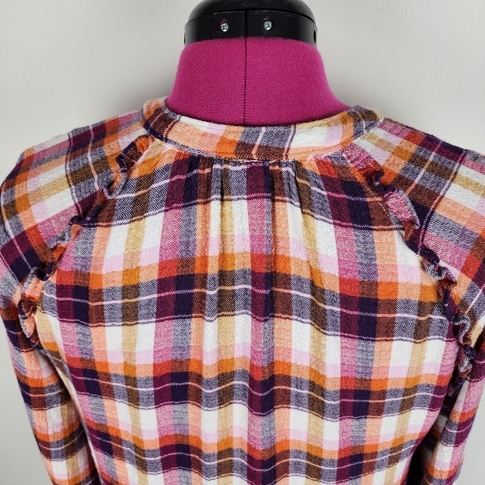 Anthropologie Pilcro Breezy Button Front Plaid Ruffle Blouse Top Shirt - Picture 12 of 16